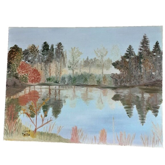 Vintage original oil landscape painting "Morning Reflections" Lois Tallo 12X16